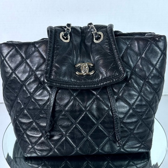 CHANEL Matelasse Backpack Bag Leather Logo Black - Picture 3 of 12